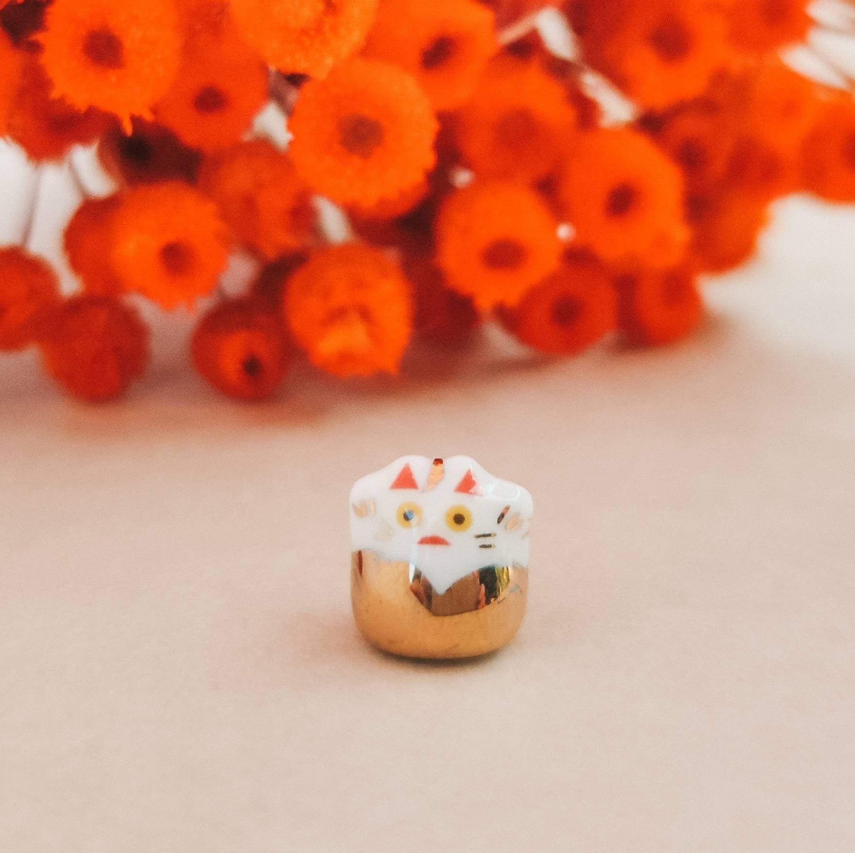 Mini lucky cat, maneki-neko, lucky charm, gri-gri, talisman, golden: silver, Christmas gift idea, unique, cat, birthday gift, Christmas