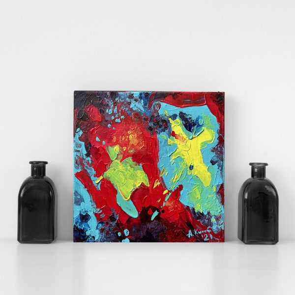 Nowoczesny obraz abstrakcyjny "Yin & yang", 20x20 cm,  REBEL modern exciting abstract contemporary painting, obraz akrylowy na płótnie
