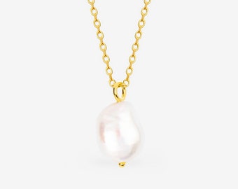 Pearl Necklace - 18ct Gold Plated - Baroque Pearl - Gold Layering Pearl Necklace, June Birthstone, Mother's Day Day Gift For Wife, GF, Her