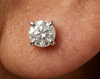 4mm Solitaire Round Stone Stud Earrings - Gold or Silver Screw Back Diamond Look Earrings