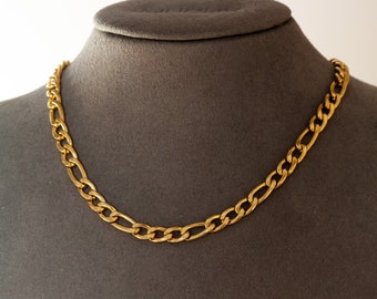 3mm Waterproof Figaro Chain - 18ct Gold Plated Tarnish Resistant Layering Solid Polished Curb Chain Minimalist Aesthetic Jewellery For Women