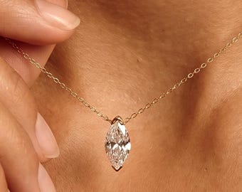 Marquise CZ Necklace – Dainty Diamond Look Teardrop Necklace – Minimal Everyday Jewellery