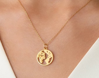 Earth Pendant Necklace - 18ct Gold Plated - Globetrotter Necklace - Gold Traveler Necklace, World Pendant, You Are My World Valentine's Gift