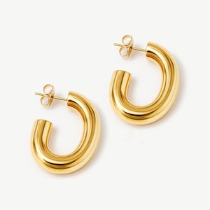 Women&#39;s 18k Gold or Silver Hoop Earrings, Waterproof Stainless Steel Hoops, 2.6cm Everyday Earrings, Hypoallergenic Jewellery, Gift for Her