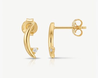 Small Moon Stud Earrings – Gold or Silver Celestial Earrings, Everyday Jewellery