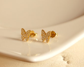 Boucles d'oreilles papillon diamant par MUCHV • Clous papillon hypoallergéniques • Boucles d'oreilles veste • Bijoux minimalistes pour femmes • Cadeau pour elle