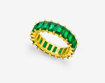 Emerald Green Ring - 18ct Gold Plated - Thick Ring Women - Green Jewellery Gifts, Green Wedding, Valentine's Gift For Wife, Girlfriend, Her