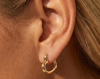 Gold or Silver Thick Heart Hoop Earrings, Waterproof Summer Jewellery