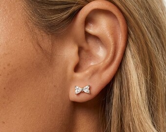 Tiny Bow Stud Earrings – Gold or Silver Screw Back Earrings – Cute Minimal Jewellery