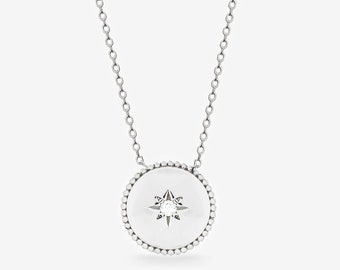 Star Coin Necklace - 18ct White Gold Plated - Polaris North Star Jewellery Layering Necklace Gift For Her You Are My Star (Sterling Silver)