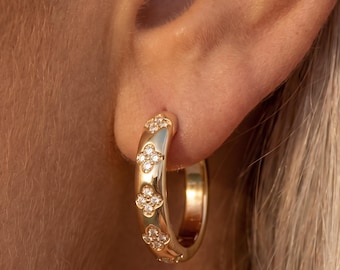 Gold or Silver Moissanite Flower Hoop Earrings - Hydrangea Solid Floral Hoops - Everyday Chic Dainty Jewellery