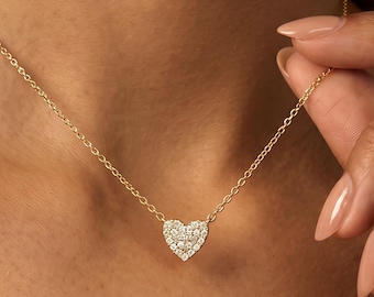 Gold or Silver Heart Necklace - Tiny CZ Pendant, Everyday Jewellery