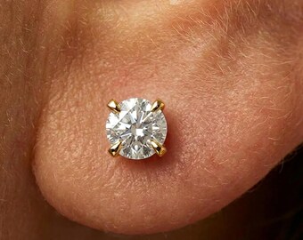 3mm Tiny Solitaire Round Stone Stud Earrings – Gold or Silver Screw Back Earrings – Minimal Diamond Everyday Jewellery