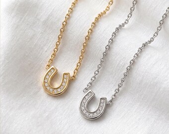 Gold or Silver Horseshoe Necklace, Small Lucky Pendant, Dainty Good Luck Jewellery
