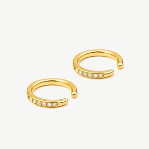18k Gold Pave Ear Cuffs With Stones -  Gift For Her - Adjustable Cuffs Hoop - No Piercing Sparkling Conch Cuff | Gift For Ear Stack