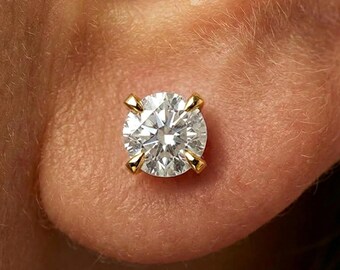 5mm Solitaire Stud Earrings – Gold or Silver Statement Screw Back Studs – Diamond Look Luxury Jewellery
