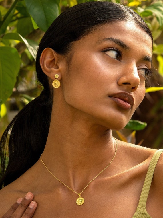 Gold Coin Necklace 18ct Gold Plated Sun 