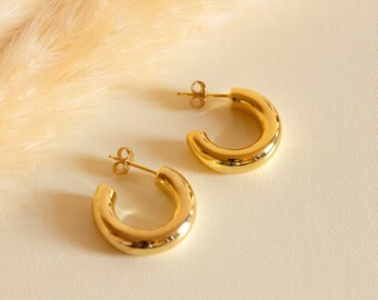 Chunky Hoops - 18ct Gold Plated, Small Thick Hoop Earrings, Tarnish Free Hypoallergenic Hoops, Valentine's Gift For Her Wife, Girlfriend