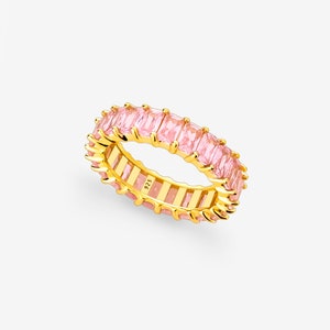 Gold Ring With Pink Stones Pastel Pink Colourful Jewellery Stacking Y2K Eternity Ring Statement Jewellery Pink Lover Gift image 6