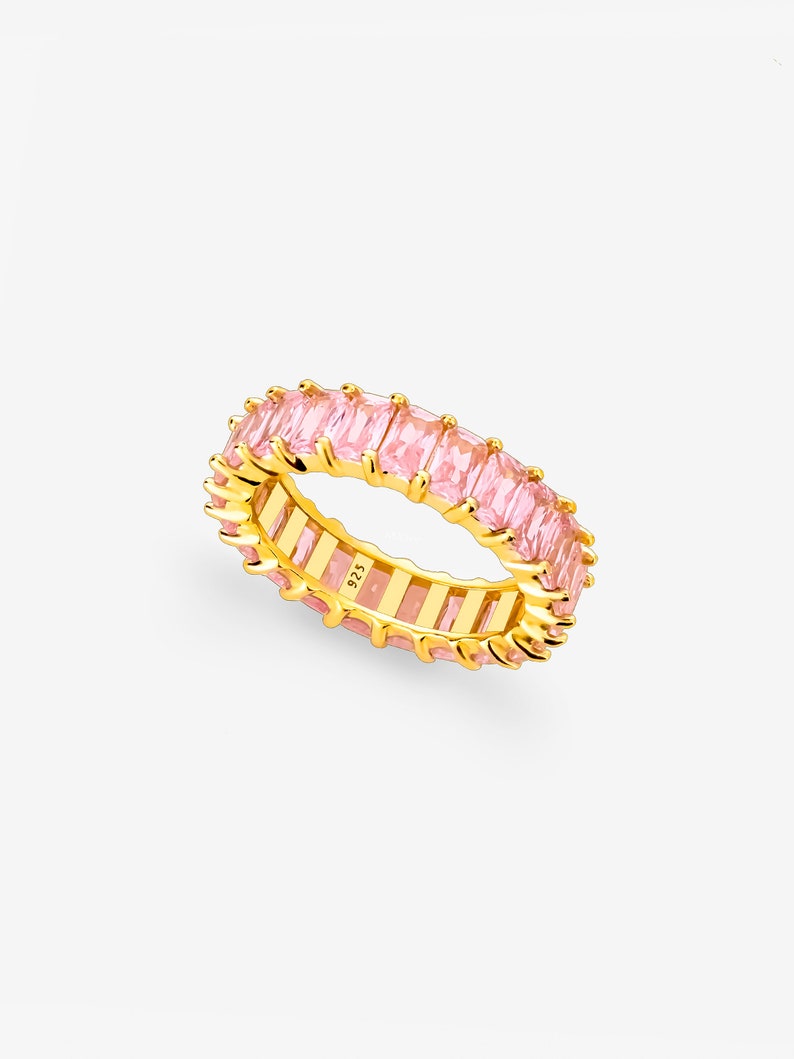 Gold Ring With Pink Stones Pastel Pink Colourful Jewellery Stacking Y2K Eternity Ring Statement Jewellery Pink Lover Gift image 6