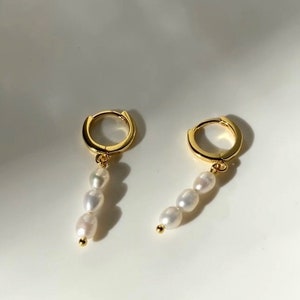 Baroque Pearl Charm Huggie Hoop Earrings by MUCHV Pearl Jewelry Hypoallergenic Dainty Huggies Dangling Earrings Bridal Earrings image 4