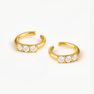 18k Gold Ear Cuffs Statement Cluster Cuffs by MUCHV - Valentine's Gift For Her - Small Diamond Look Hoop Cartilage Earrings Minimalist