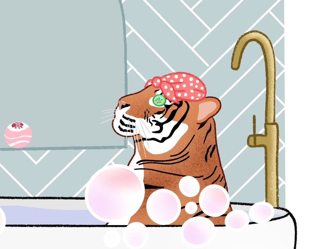 Tiger Bath Print // Bathroom Prints Bathroom Wall Art Etsy