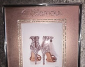 Glamour wall art with vintage diamante Swarovski elements crystals jimmy Choo shoes