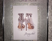 Glamour wall art with vintage diamante Swarovski elements crystals jimmy Choo shoes