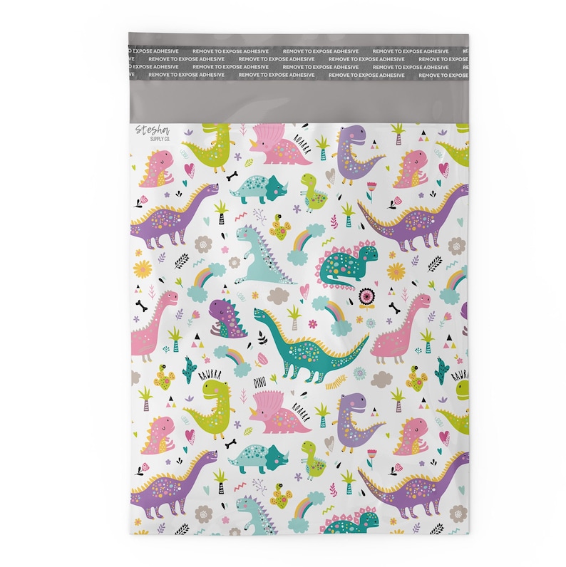 Pink Dinosaur 10x13 Poly Mailers Shipping Mailers, Poly Bags, Poly Mailing Bags, Shipping Bags, Designer Mailers, Shipping Envelope Bags image 2