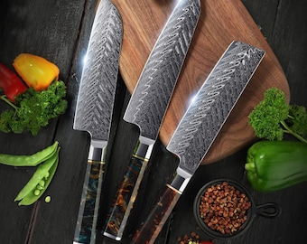 Damascus Steel Kitchen Santoku Knife Home Hobby Kitchen Chef Kiritsuke Nakiri Knife Resin handle New Design Japanese Style