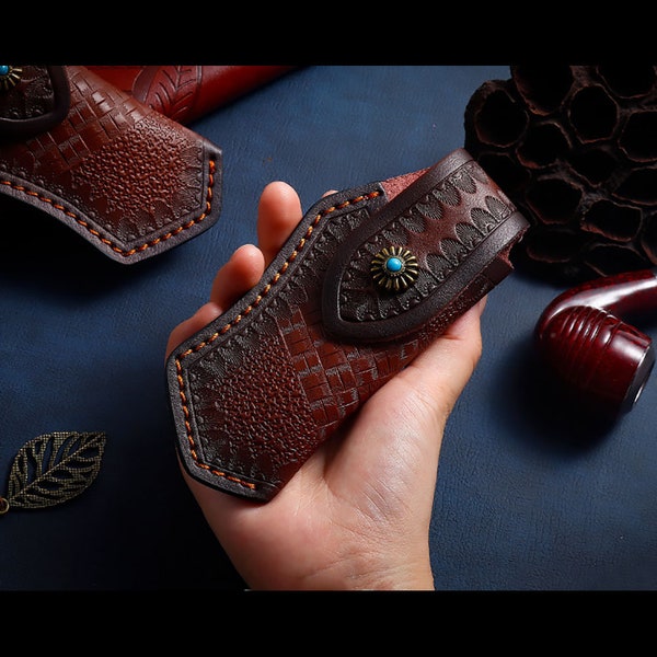 Fabriqué à la main en peau de vache sculptée Gaine d’artisanat en cuir véritable pour 5 « Housse de couteau pliant Pochette Ceinture Clip