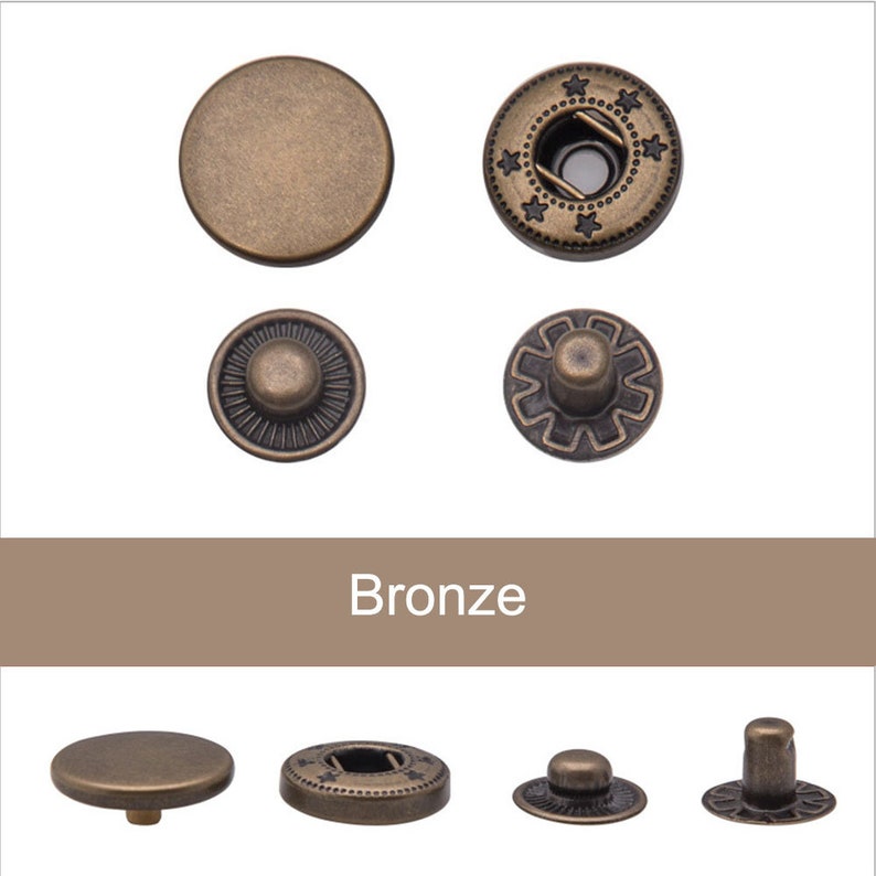 50sets 655/633/831 Cuivre/Cuivre Snap Buttons Appuyez sur Stud Rivet Fastener Metal couture artisanat en cuir Accessoire Bronze