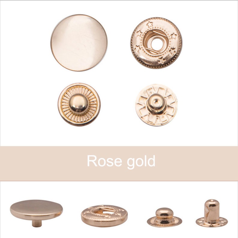 50sets 655/633/831 Cuivre/Cuivre Snap Buttons Appuyez sur Stud Rivet Fastener Metal couture artisanat en cuir Accessoire Rose gold