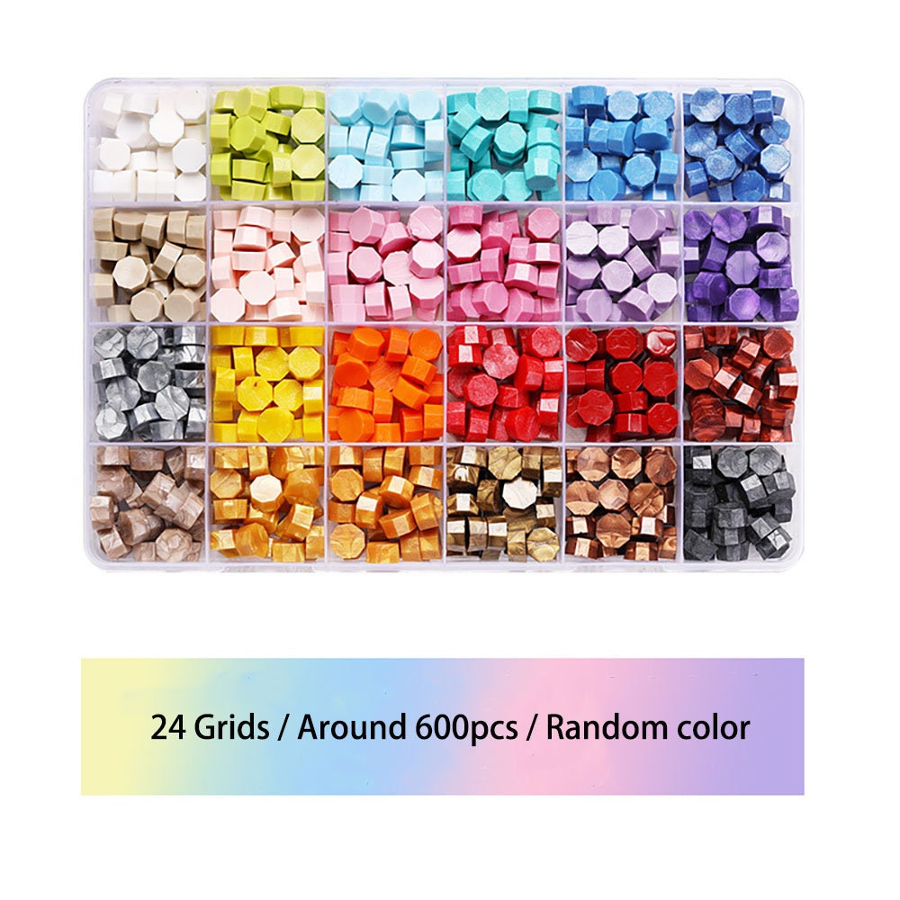 600 Pieces Colorful Sealing Seal Stamp Wax Beads Kit With 24 Grids Storage  Box