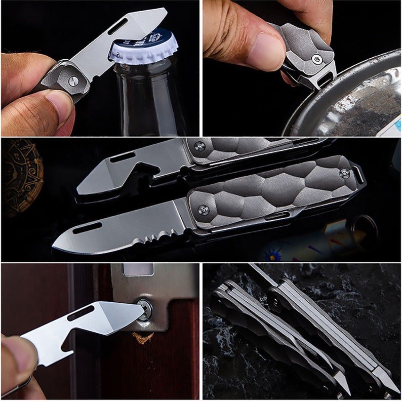 Titanium Alloy Outdoor Folding Knife Bottle Opener Portable Screwdriver Multi-function Tool EDC image 3