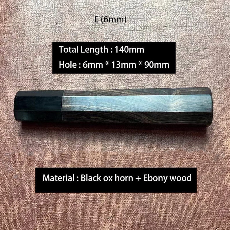 Japanese Style Octagonal Ebony Wooden Handle Material DIY Making Kitchen Knives Chief Knife Hand Craft Cutter Hobby E (6mm)