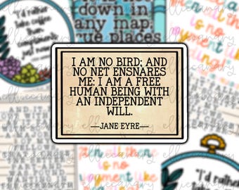 Jane Eyre Quote Vinyl Sticker: Book Lover Decal