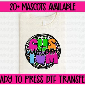 Custom Mascot Transfer, DTF transfer, NOT a digital file, Team Spirit, Leopard Football, Baseball, Ready to Press, Bulldog, Panther, Bright