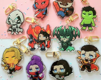 2.5 Inch Double Sided Rivals Epoxy Keychains - Hela/Winter Soldier/Psylocke/Doctor Strange/Moon Knight/Spiderman + more!