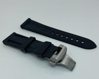 Correa de reloj de silicona negra de 24 mm con hebilla desplegable para Panerai de 44 mm