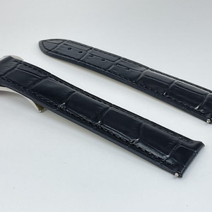Top Quality 20mm Black Leather Band Strap Compatible for Omega Speedmaster Seamaster Planet Ocean