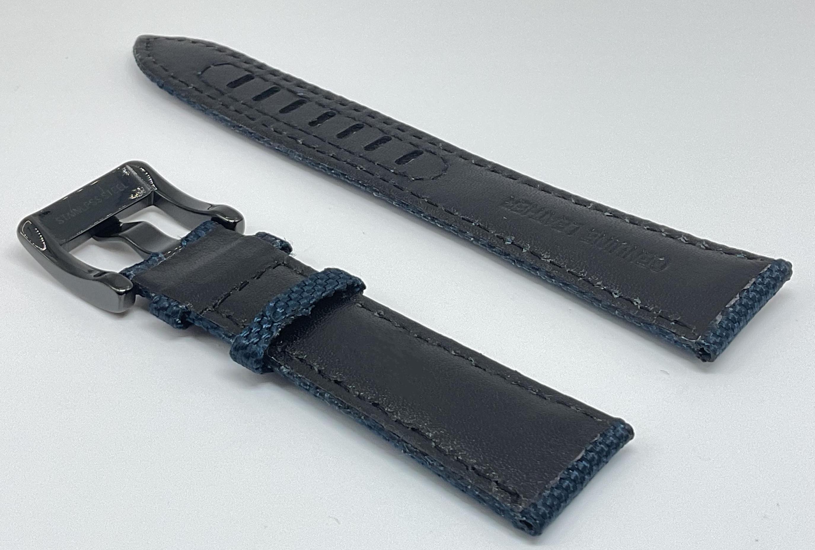 21mm Blue Canvas Watch Strap: Black Buckle, Omega Seamaster