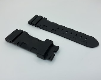 24mm Black Rubber Watchband Replacement for OFFICINE PANERAI 44mm