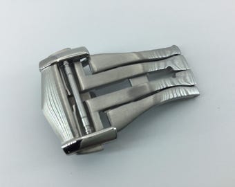 Hebilla desplegable de acero inoxidable cepillado de 18 mm para correas de cuero Omega