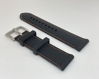 22mm Black Rubber Watch Band with Orange Stitching for Panerai