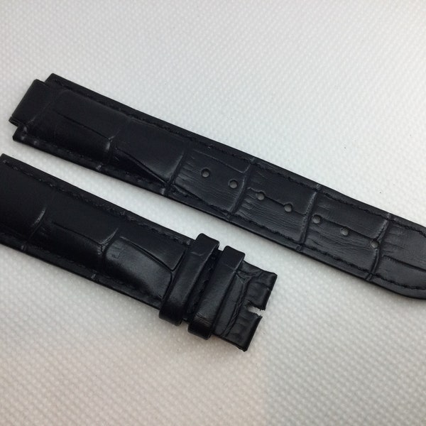 Excellent Quality 20mm Italian Black Leather Strap with Keepers for Cartier Ballon Bleu 42mm