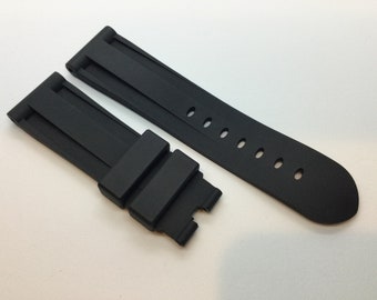 24mm black rubber band strap for Panerai with Deployment buckle