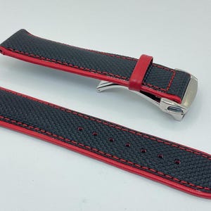 Quality 22mm Canvas Strap Band Compatible for Omega Seamaster Speedmaster Black / Red