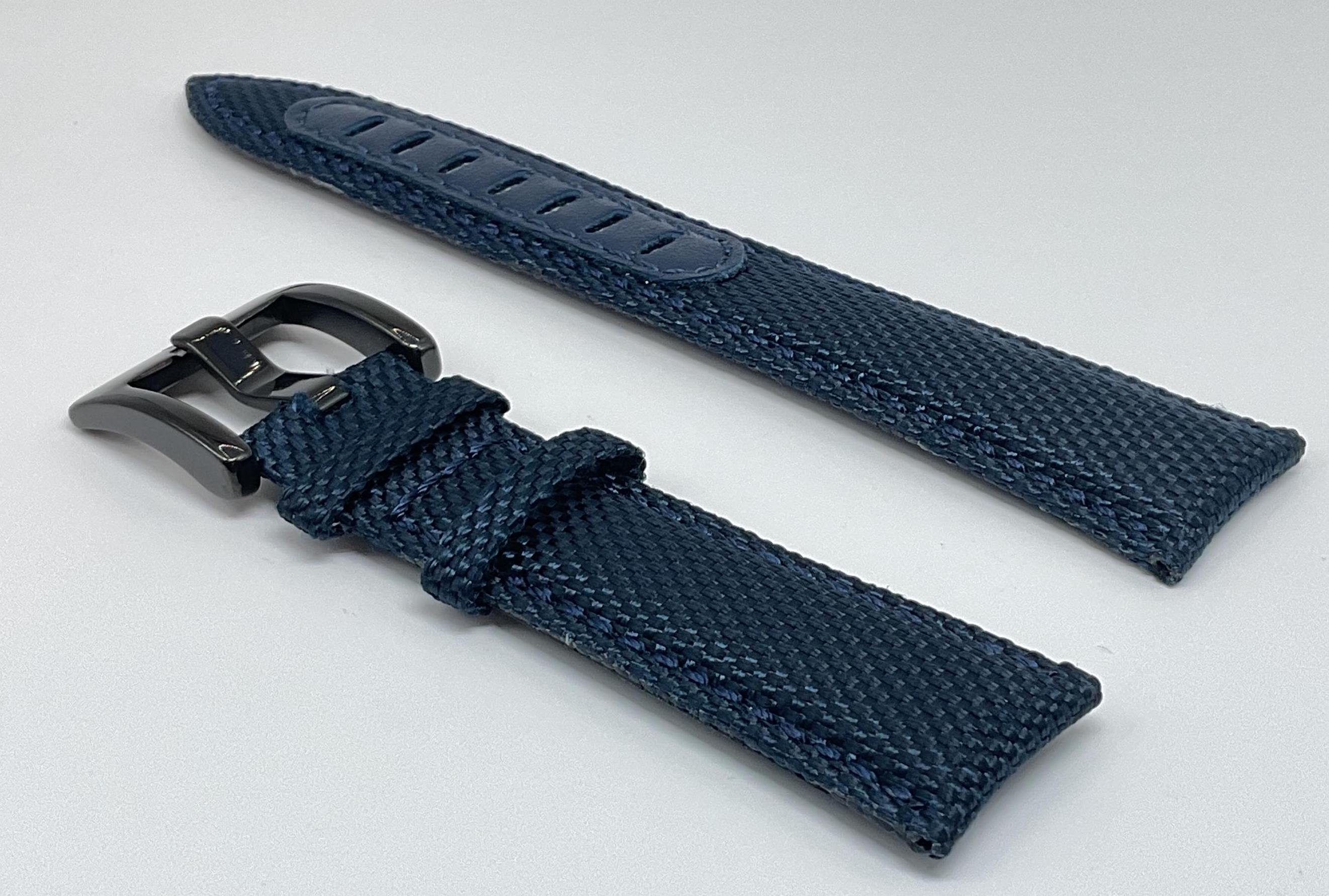21mm Blue Canvas Watch Strap: Black Buckle, Omega Seamaster